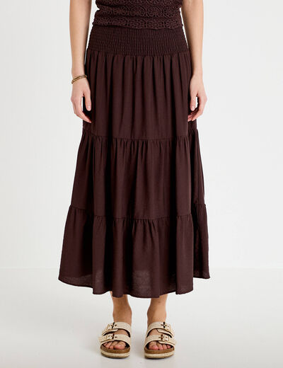 Jupon &eacute;vas&eacute; taille haute marron fonc&eacute; femme