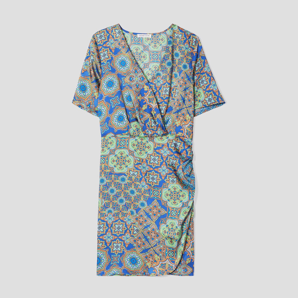 Robe droite drap&eacute;e satin bleu roi femme
