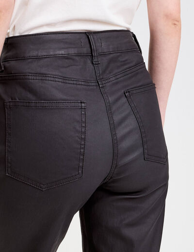 Pantalon droit enduit denim noir enduit femme