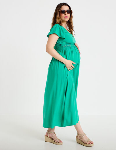 Robe longue &eacute;vas&eacute;e vert femme
