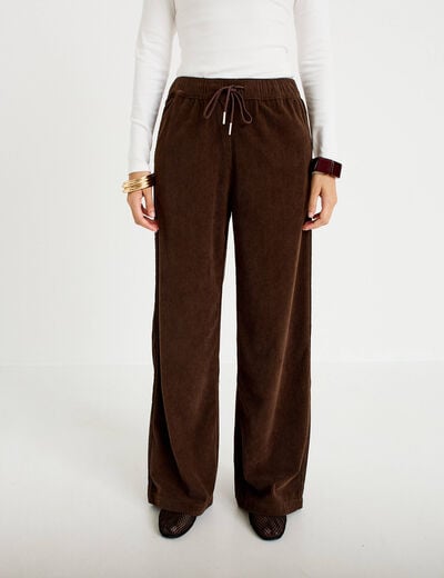Pantalon bootcut taille standard velours marron fonc&eacute; femme