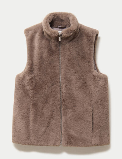 Veste courte ajust&eacute;e sans manches taupe femme