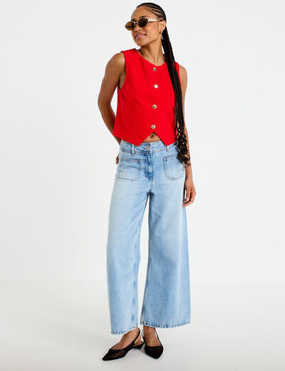 Gilet cintr&eacute; sans manches col v rouge femme