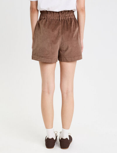 Short taille haute en velours taupe femme
