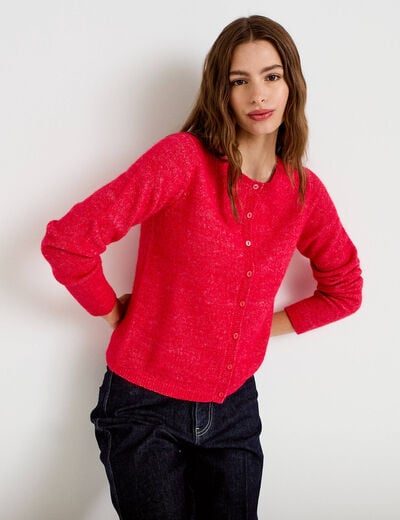 Gilet col rond manches longues rouge femme