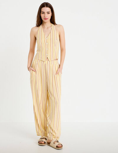 Pantalon large fluide jaune paille femme