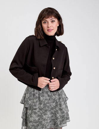 Veste droite courte col classique noir femme