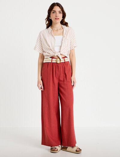 Pantalon large avec ceinture amovible vieux rose femme