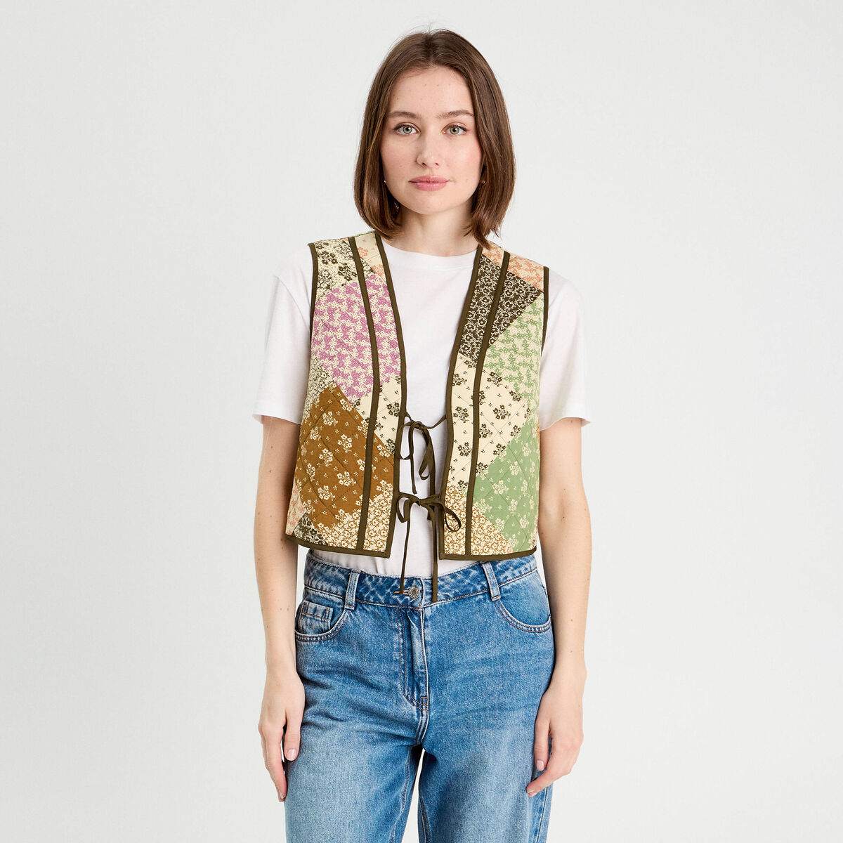 Gilet matelass&eacute; sans manches beige femme