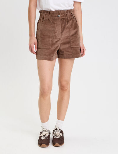 Short taille haute en velours taupe femme