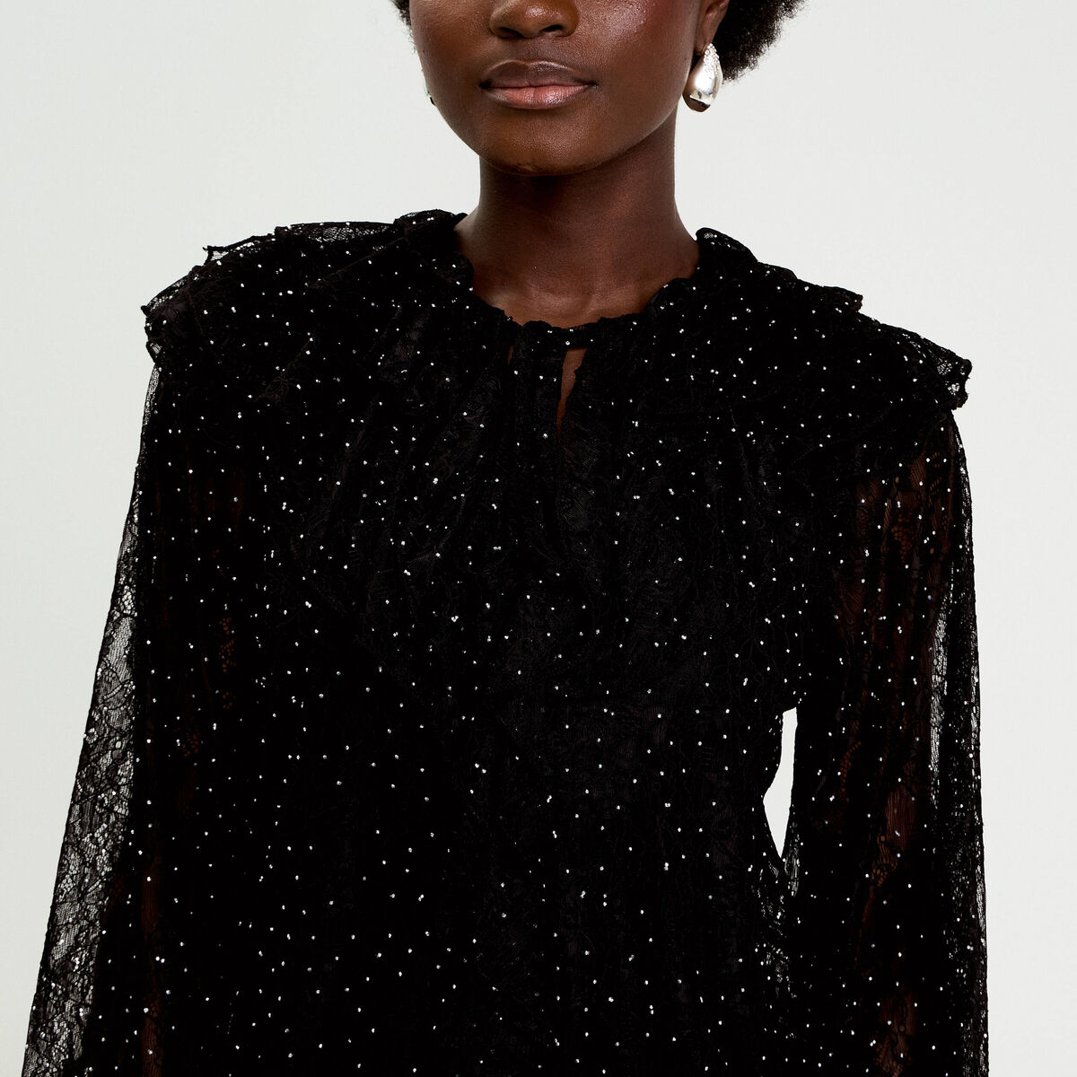 Blouse dentelle et studs noir femme