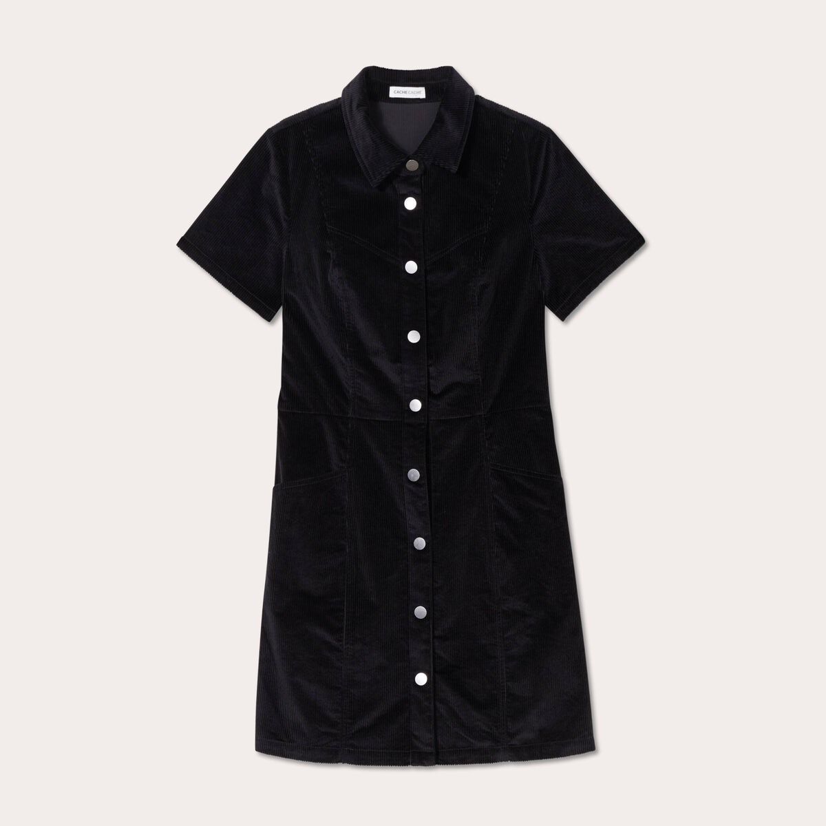 Robe cintr&eacute;e boutonn&eacute;e velours noir femme