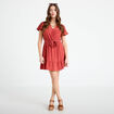 Robe courte &eacute;vas&eacute;e col v manches courtes vieux rose femme
