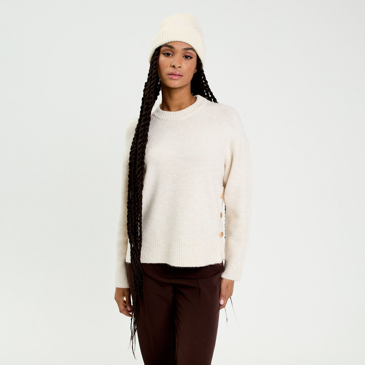 Pull manches longues ecru femme
