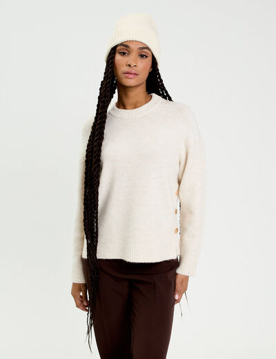 Pull manches longues ecru femme