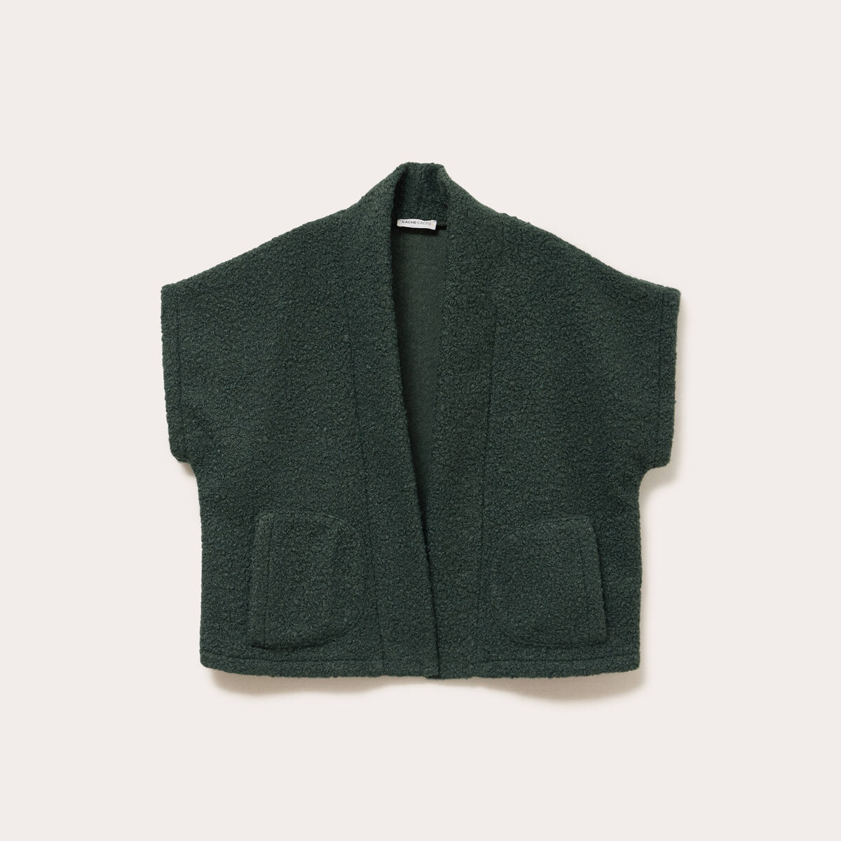 Gilet oversize cropped manches courtes vert fonc&eacute; femme