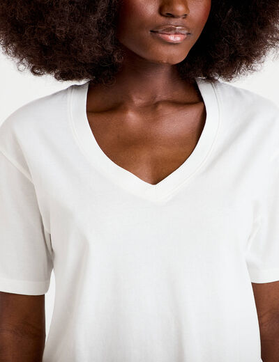 T-shirt col v manches courtes ecru femme