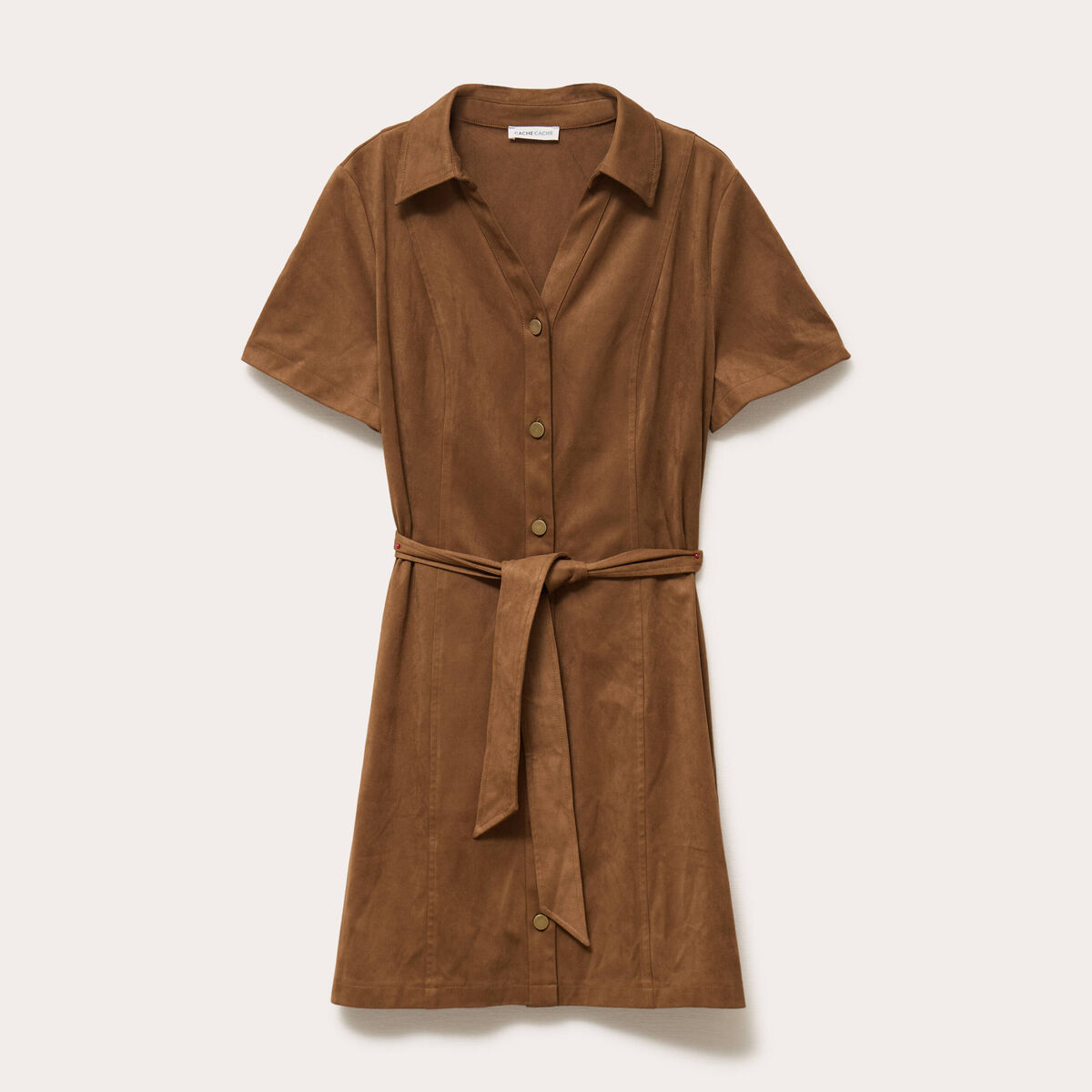 Robe boutonn&eacute;e aspect daim marron fonc&eacute; femme