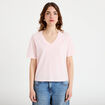 T-shirt col v manches courtes rose clair femme