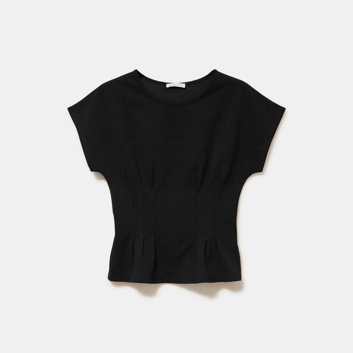 Top ajust&eacute; col rond manches courtes noir femme