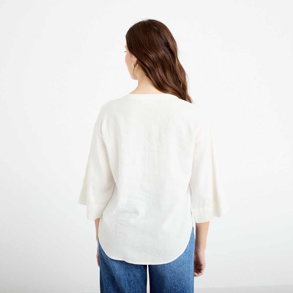Blouse col V manches 3/4 ecru femme