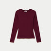 T-shirt cintr&eacute; col rond manches longues bordeaux femme