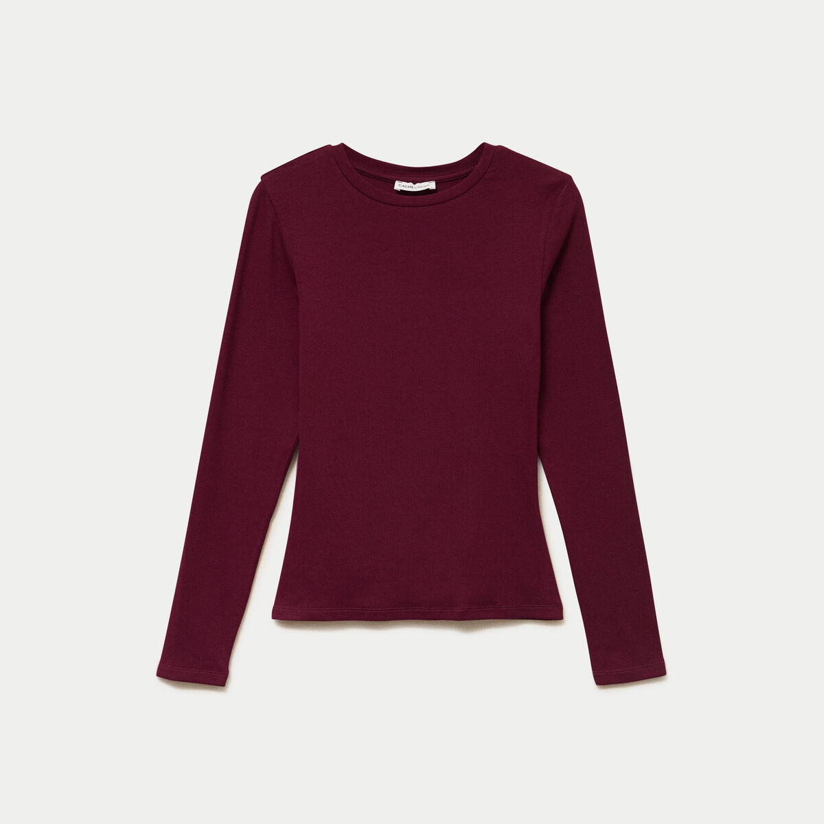 T-shirt cintr&eacute; col rond manches longues bordeaux femme