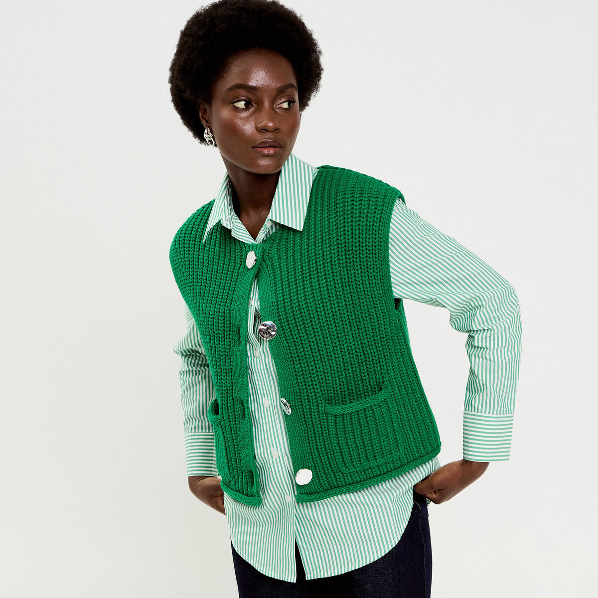 Gilet sans manches vert fonc&eacute; femme
