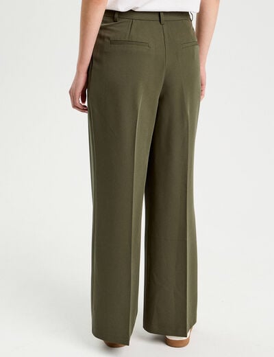 Pantalon large &agrave; pinces vert kaki femme