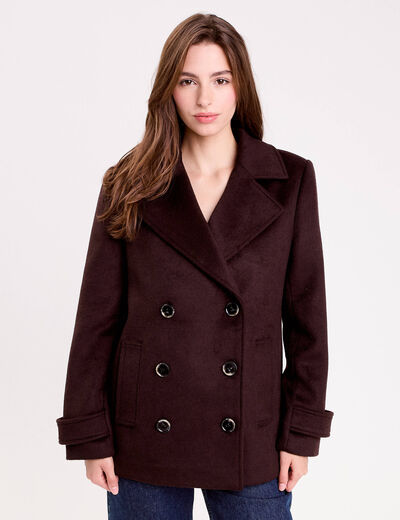 Caban col tailleur manches longues marron fonc&eacute; femme