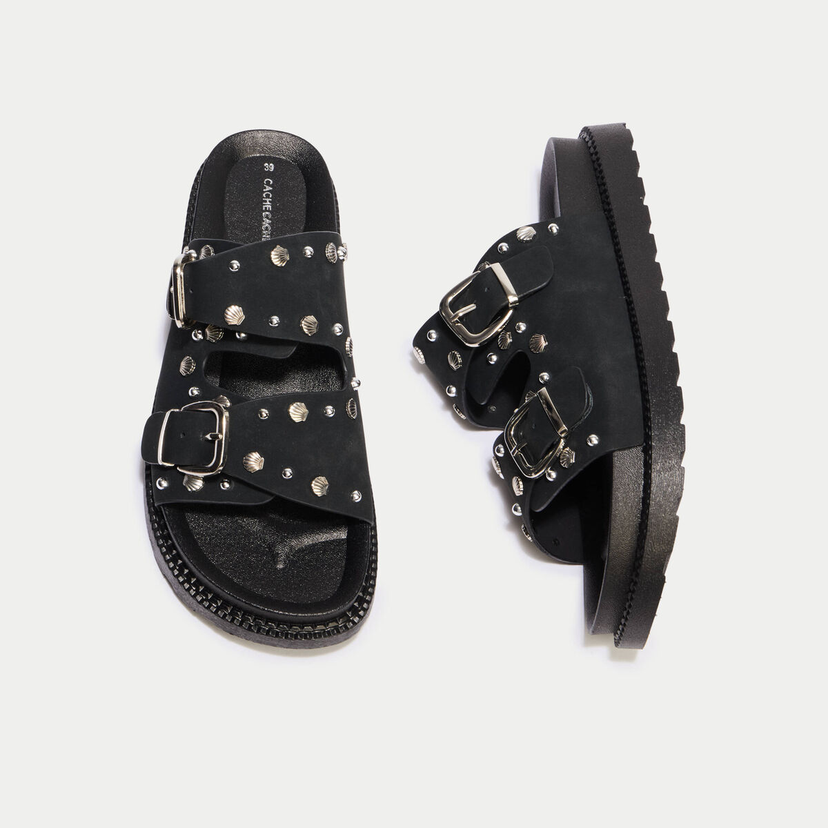 Mules &agrave; d&eacute;tails clout&eacute;s noir femme