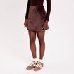 Jupe droite fausse fourrure marron fonc&eacute; femme
