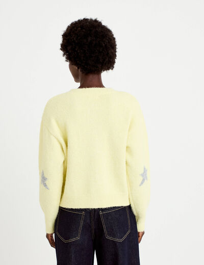 Gilet ample col rond manches longues jaune clair femme