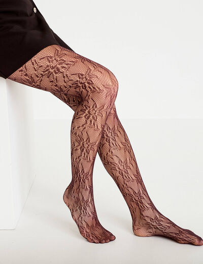Collants aspect dentelle bordeaux femme