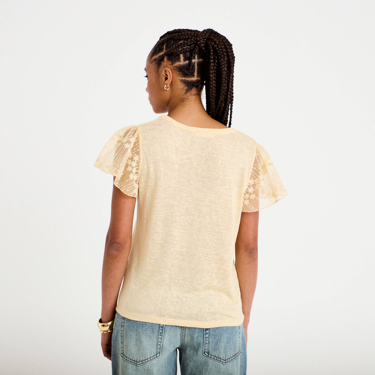 T-shirt manches dentelle sable femme