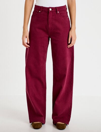 Jean wide leg taille haute bordeaux femme