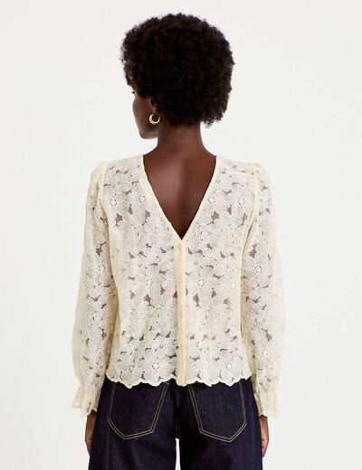 Blouse en dentelle d&eacute;collet&eacute; dos ecru femme