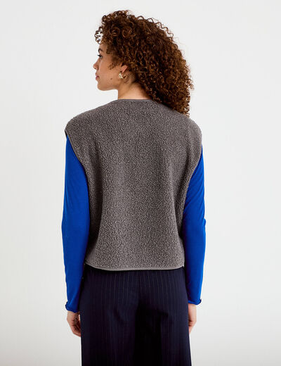 Gilet sans manches effet polaire gris fonc&eacute; femme