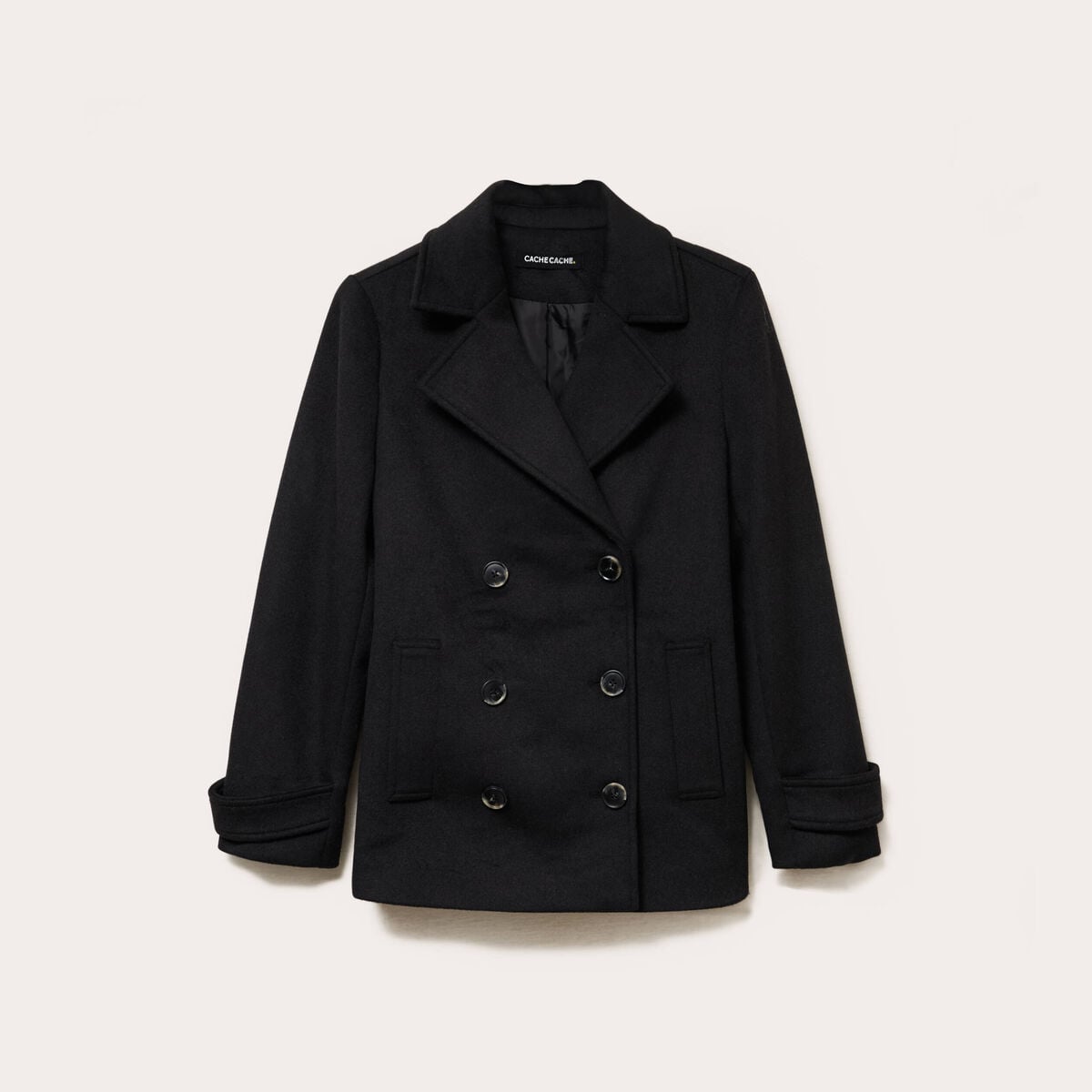 Caban col tailleur manches longues noir femme
