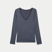 T-shirt thermique col en V plumetis gris femme