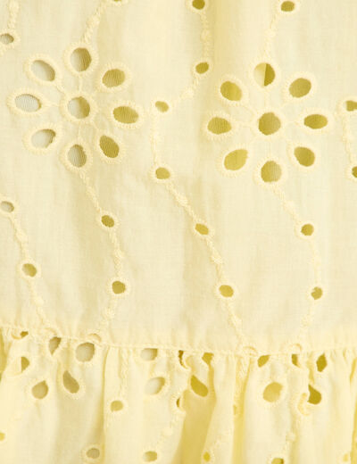 Robe courte &eacute;vas&eacute;e col v sans manches jaune clair femme