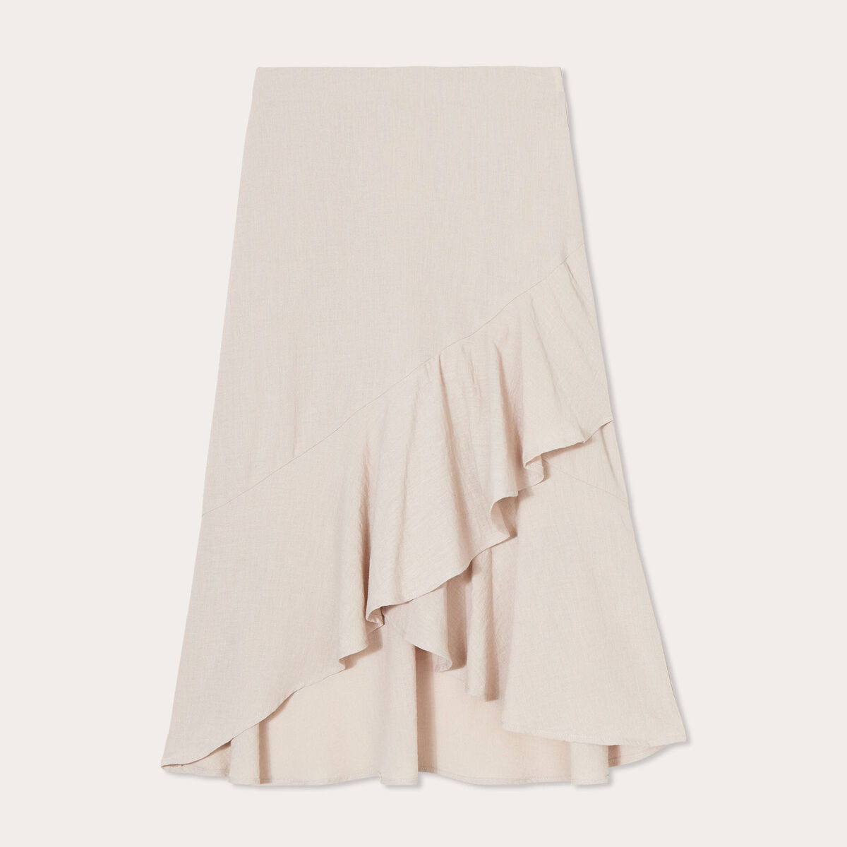 Jupe longue trap&egrave;ze volants beige femme