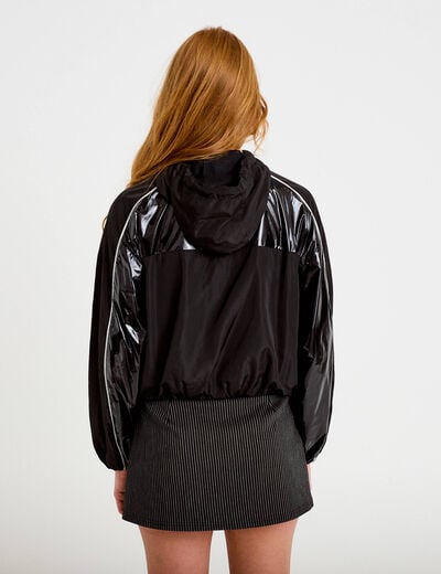 Coupe-vent oversize cropped bi-mati&egrave;re noir femme