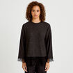 T-shirt manches longues avec dentelle gris fonc&eacute; femme
