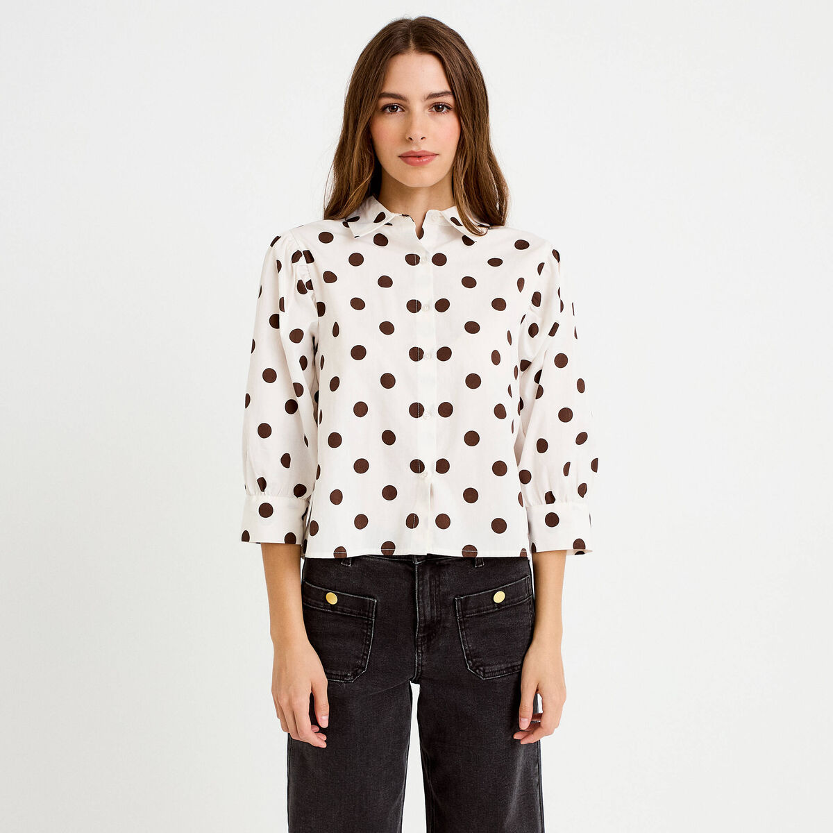 Chemise droite manches longues blanc femme