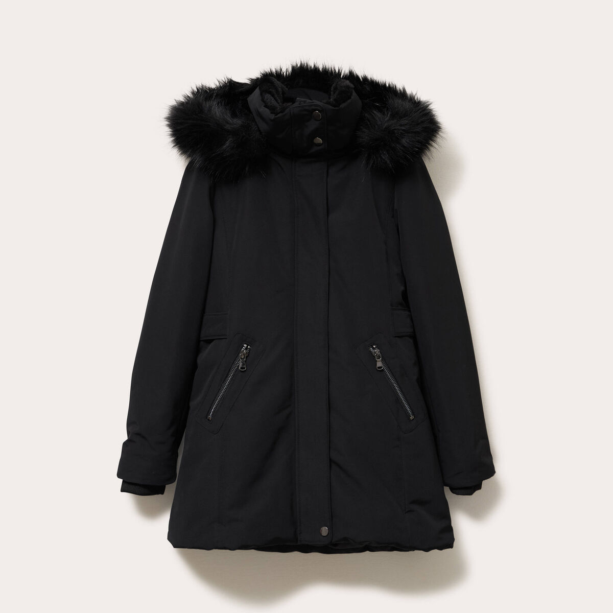 Parka &agrave; capuche fausse fourrure noir femme