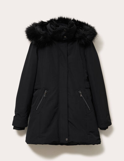 Parka &agrave; capuche fausse fourrure noir femme