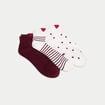 Lot de 3 paires de chaussettes fantaisie bordeaux femme