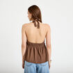 Top d&eacute;collet&eacute; sans manches pliss&eacute; marron fonc&eacute; femme