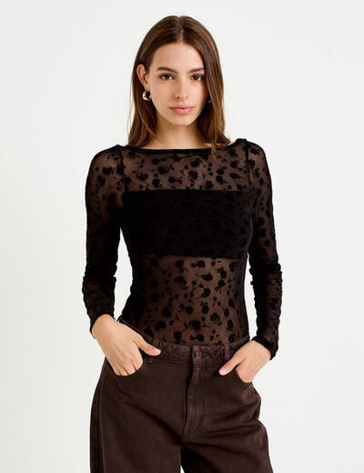 Body cintr&eacute; manches longues col bateau noir femme
